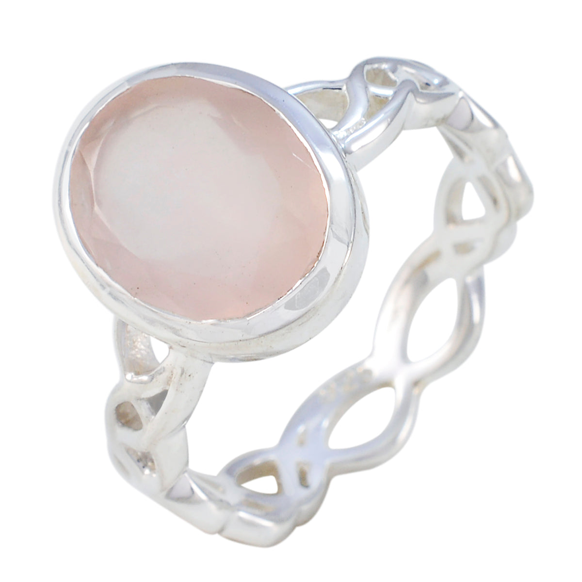 Rose Quartz Solitaire Middle Eastern 925 Sterling Silver Pink Gems Minimal Rope Wire Ring Jewellery
