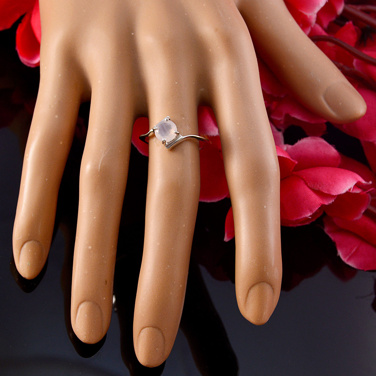 Rose Quartz Solitaire American 925 Sterling Silver Pink Gems Dainty Luxurious Ring Jewellery