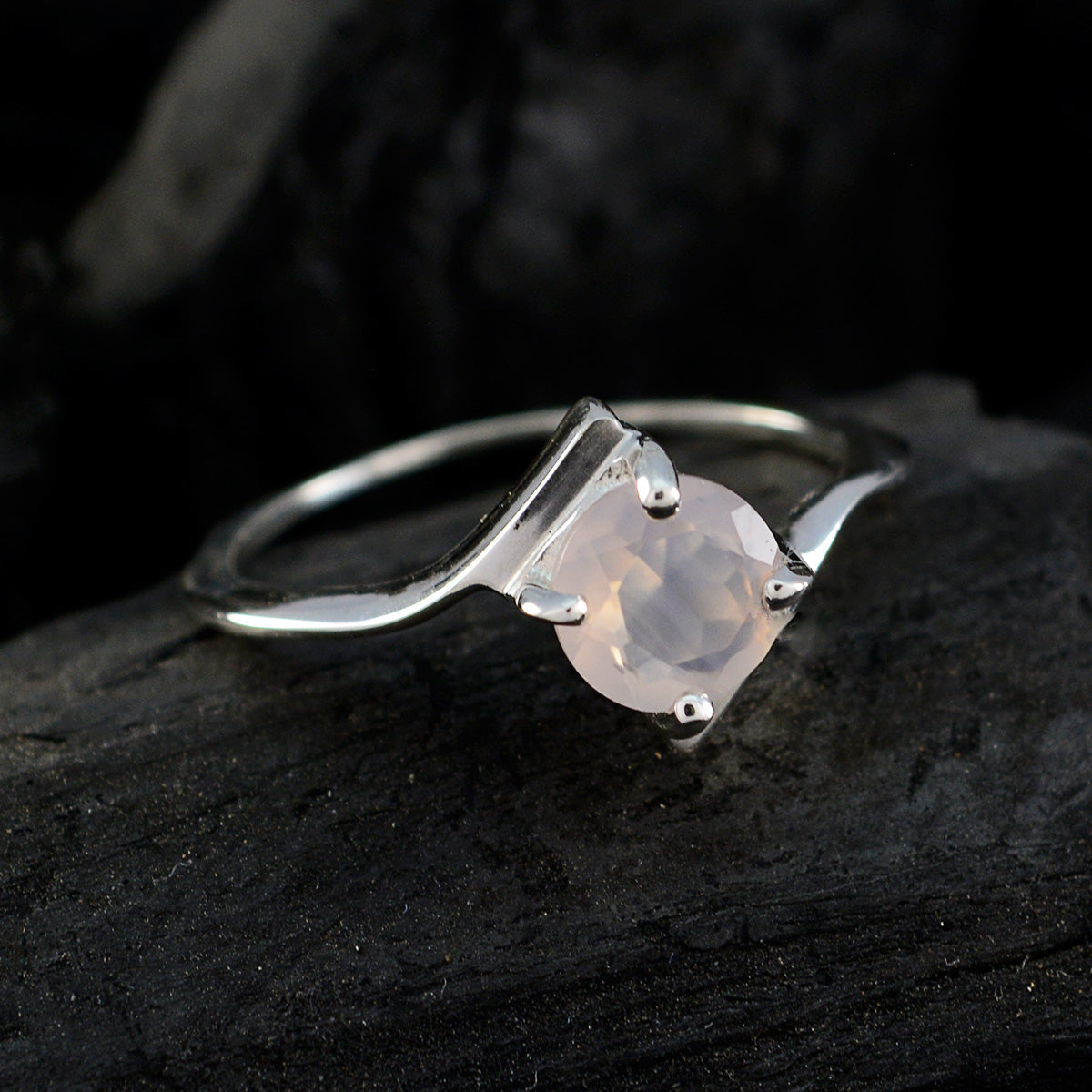 Rose Quartz Solitaire American 925 Sterling Silver Pink Gems Dainty Luxurious Ring Jewellery