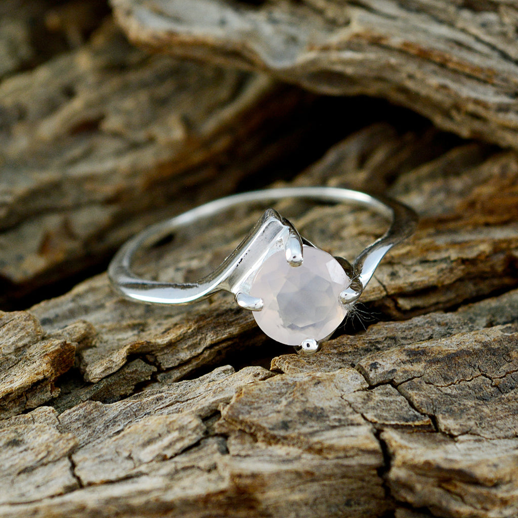 Rose Quartz Solitaire American 925 Sterling Silver Pink Gems Dainty Luxurious Ring Jewellery