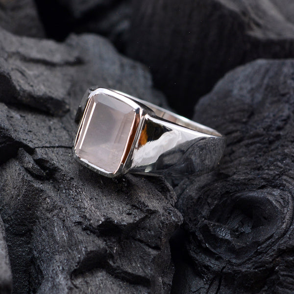 Rose Quartz Solitaire Moroccan 925 Silver Pink Gemstones Mid weight Signet Ring Jewellery
