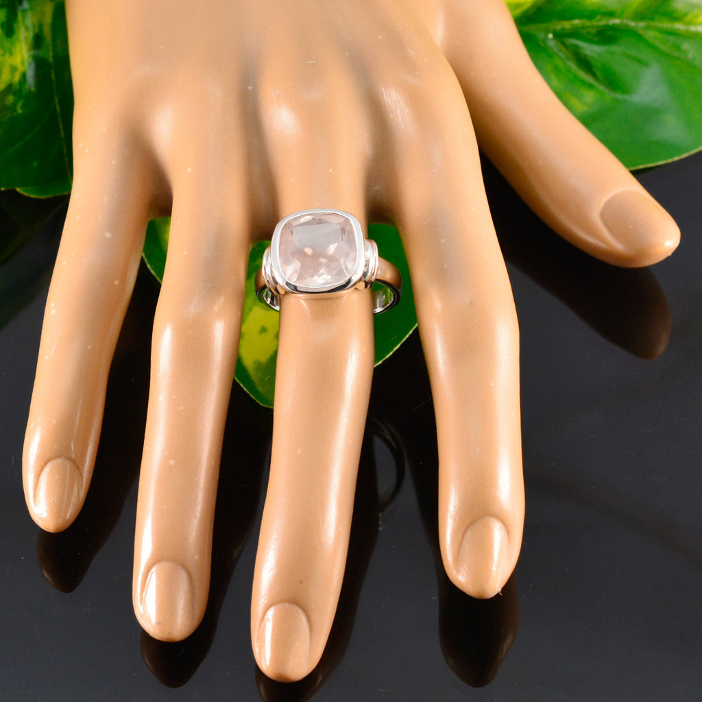 Rose Quartz Solitaire German Silver Pink Gemstones Eye catching Contemporary Ring Jewellery