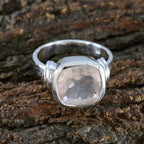 Rose Quartz Solitaire German Silver Pink Gemstones Eye catching Contemporary Ring Jewellery