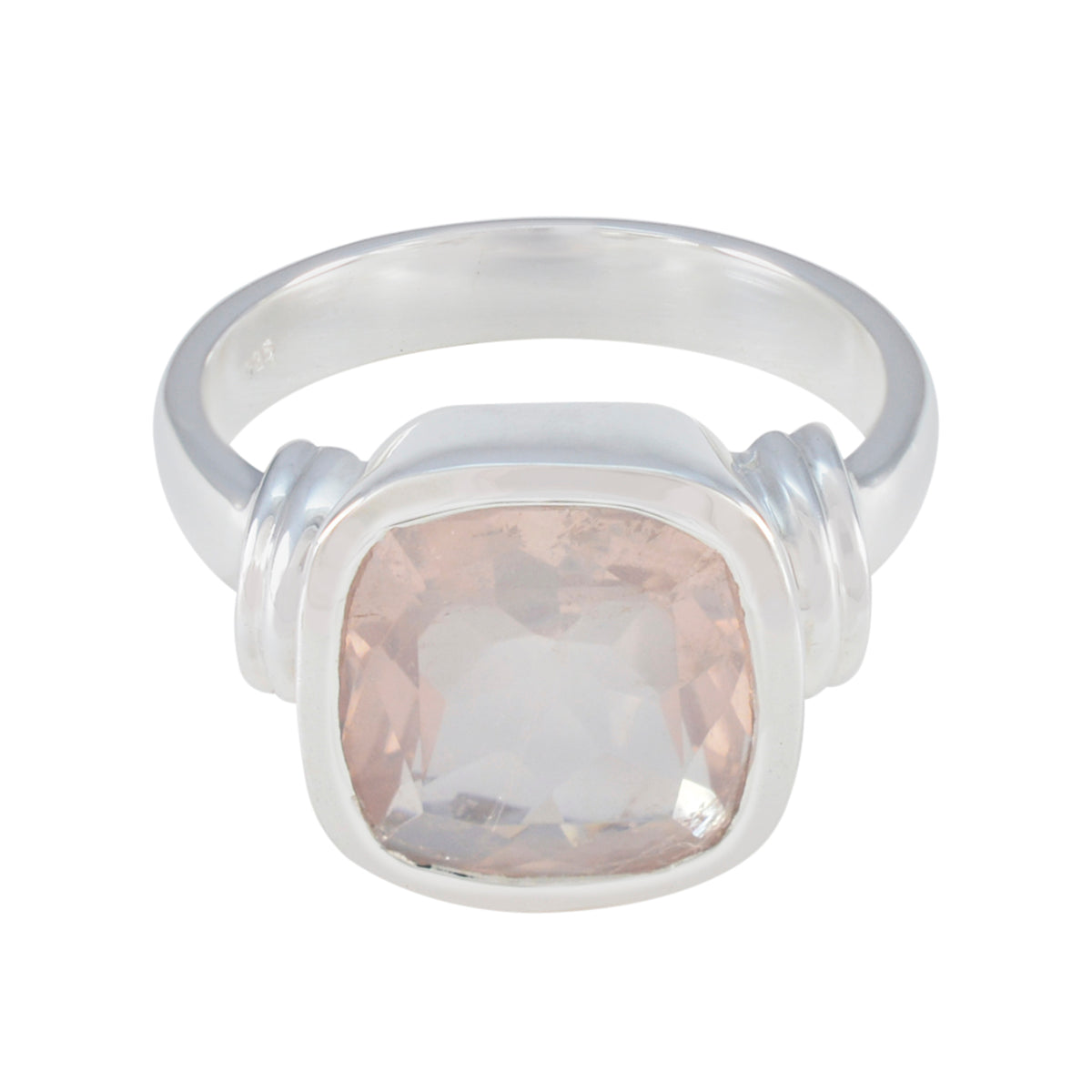 Rose Quartz Solitaire German Silver Pink Gemstones Eye catching Contemporary Ring Jewellery
