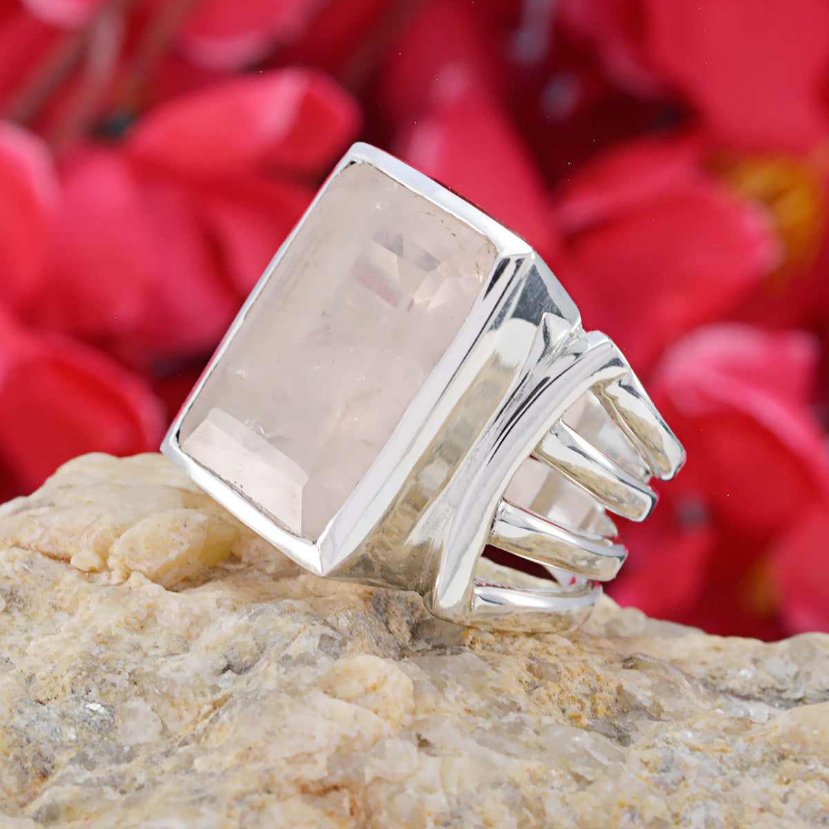 Rosenquarz Solitär Deutsch 925 Silber Rosa Edelsteine Klobiger Panzerring Schmuck