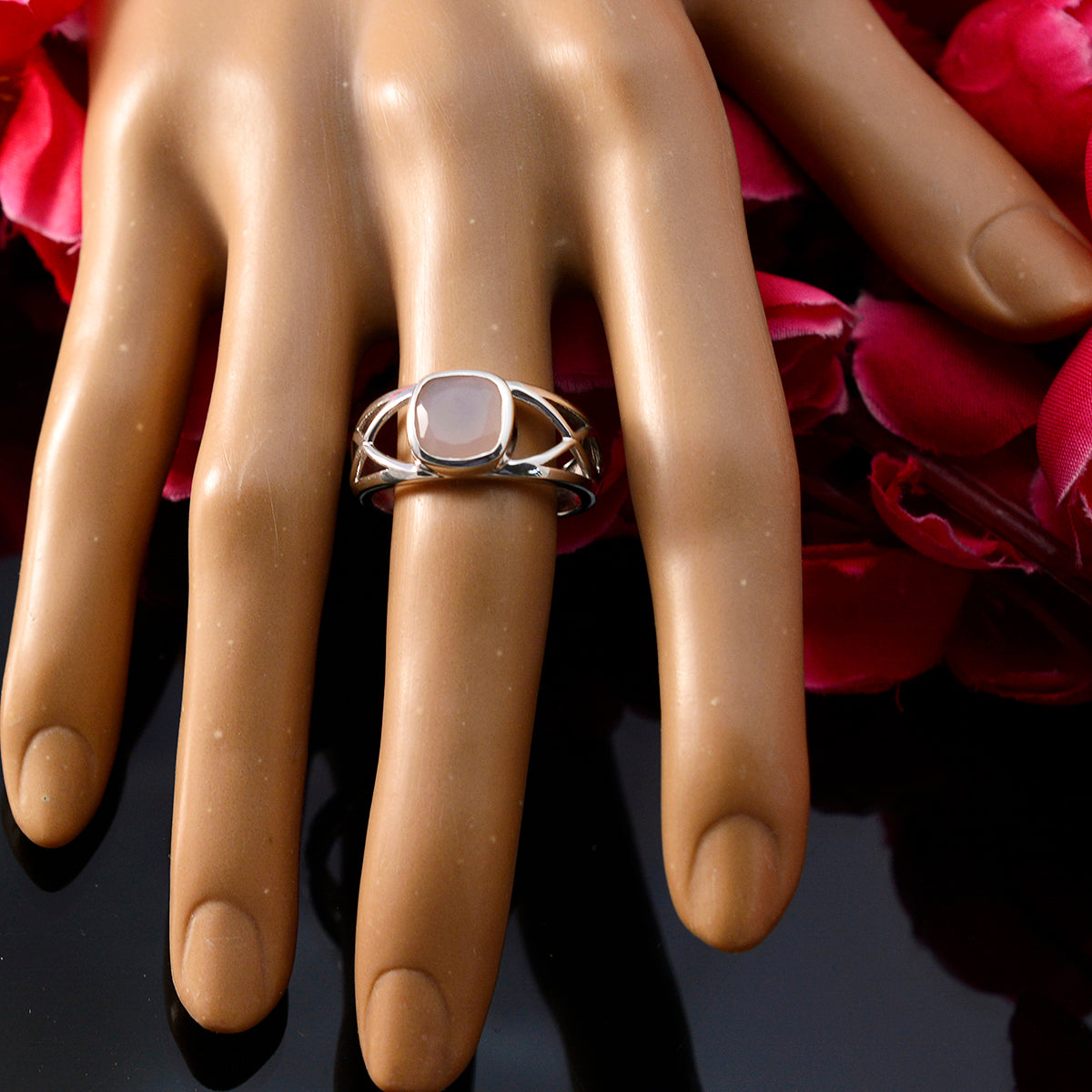Rose Quartz Solitaire Russian Silver Pink Gemstones Tiny Fairytale Ring Jewellery