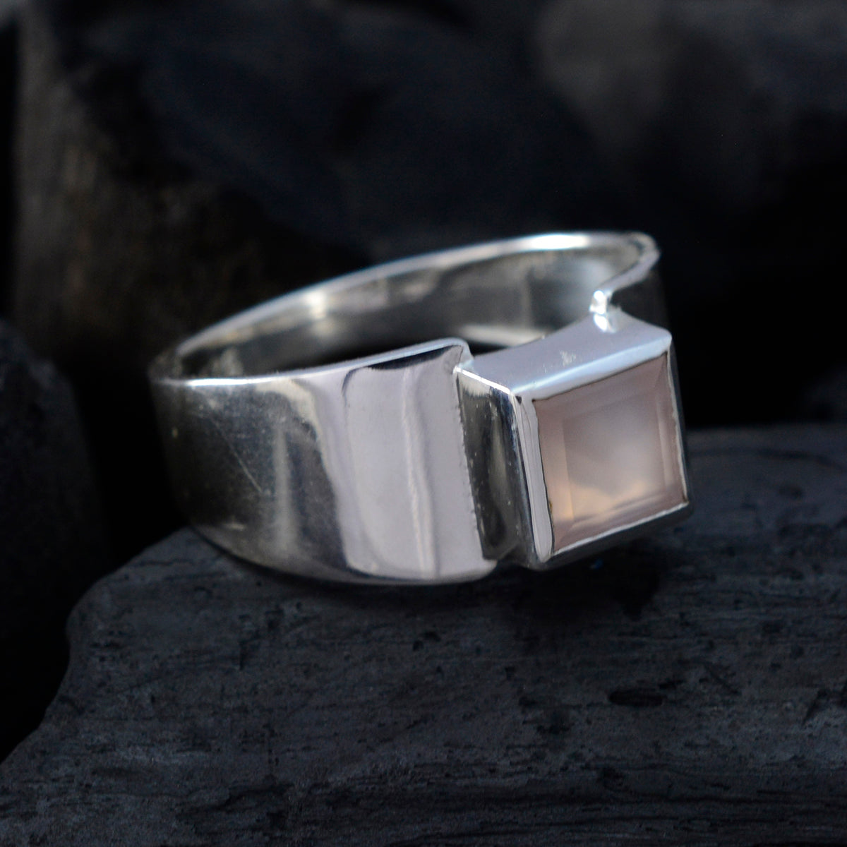 Rose Quartz Solitaire Egyptian 925 Silver Pink Gems Slim Trendy Ring Jewellery