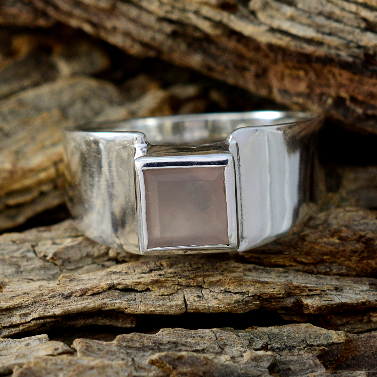 Rose Quartz Solitaire Egyptian 925 Silver Pink Gems Slim Trendy Ring Jewellery