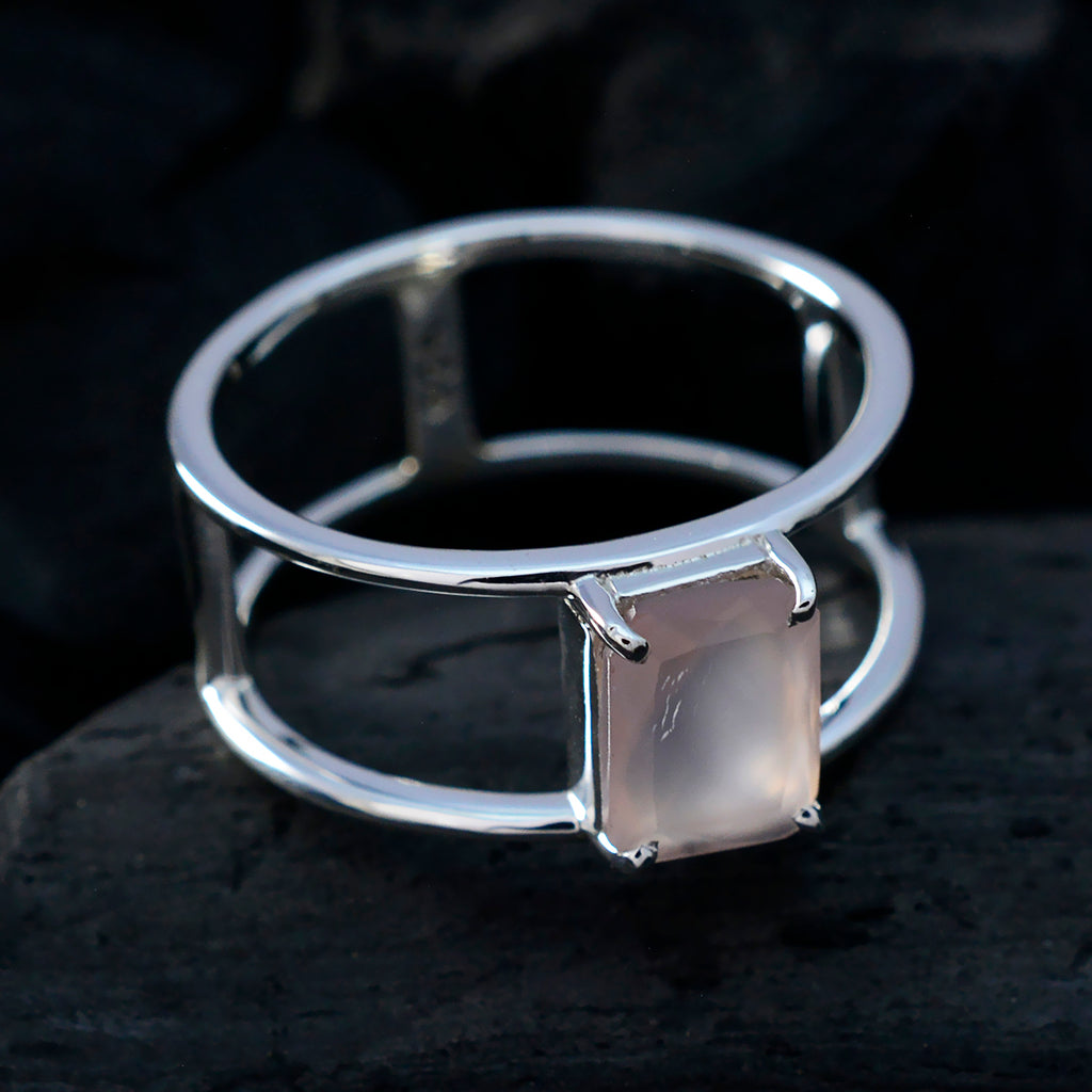 Rose Quartz Solitaire American 92.5 Silver Pink Gems Whisper thin Geometric Band Jewelry