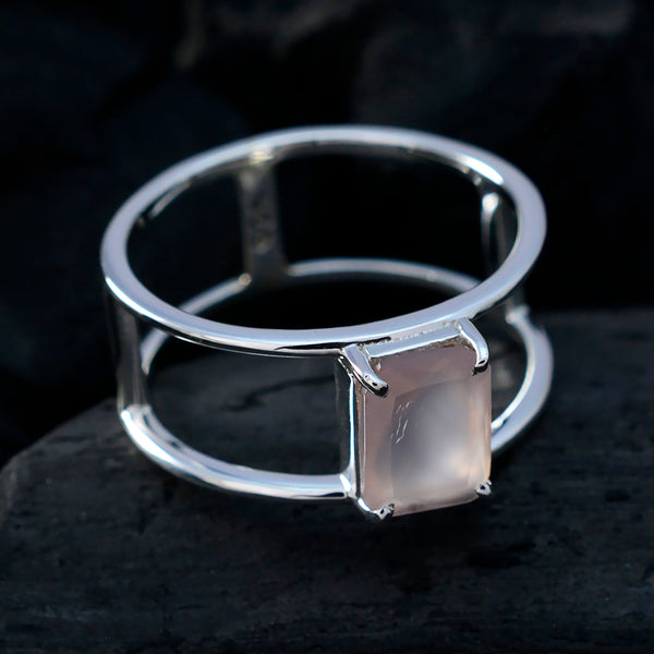 Rose Quartz Solitaire American 92.5 Silver Pink Gems Whisper thin Geometric Band Jewelry