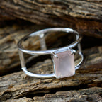 Rose Quartz Solitaire American 92.5 Silver Pink Gems Whisper thin Geometric Band Jewelry
