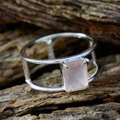 Rose Quartz Solitaire American 92.5 Silver Pink Gems Whisper thin Geometric Band Jewelry