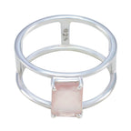 Rose Quartz Solitaire American 92.5 Silver Pink Gems Whisper thin Geometric Band Jewelry