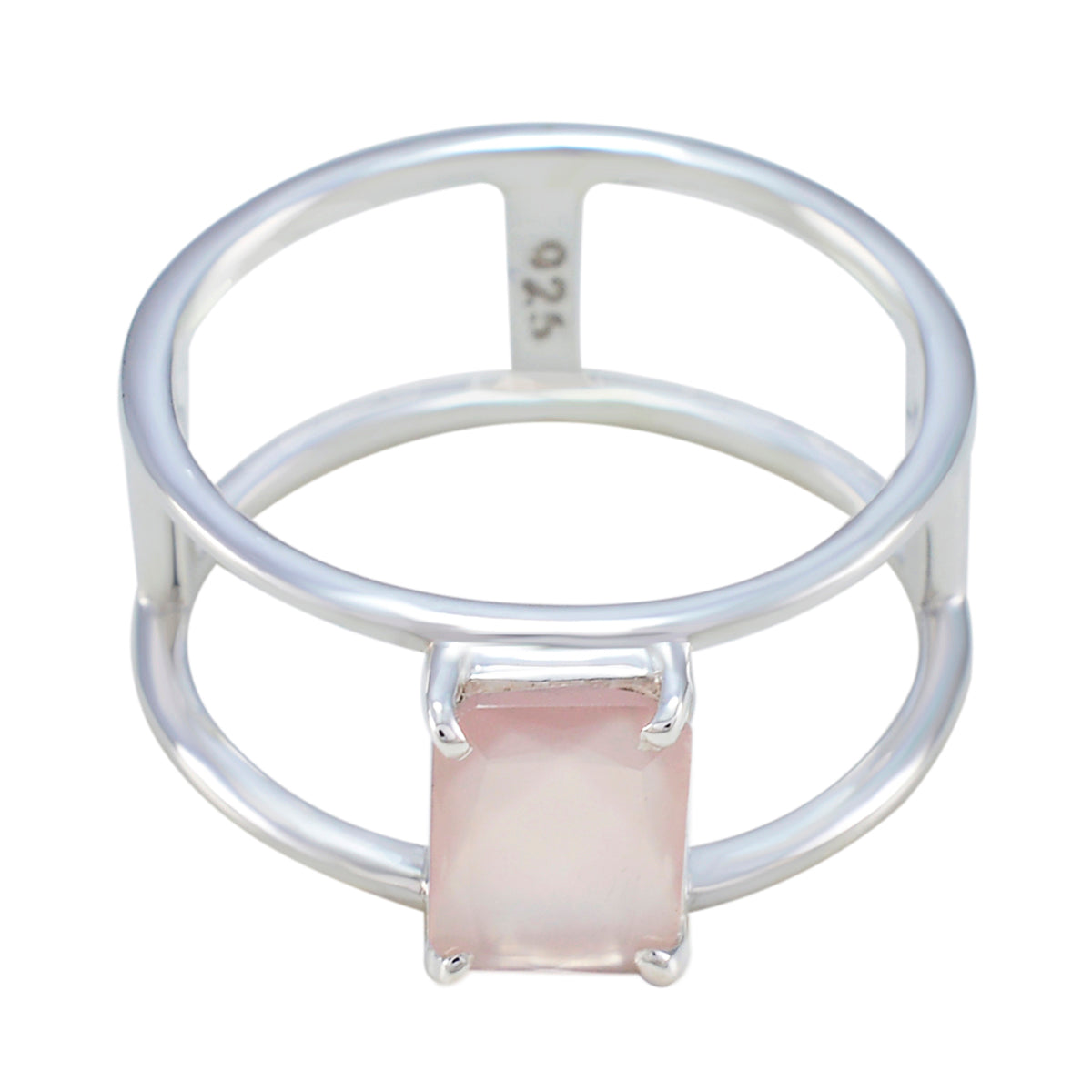 Rose Quartz Solitaire American 92.5 Silver Pink Gems Whisper thin Geometric Band Jewelry