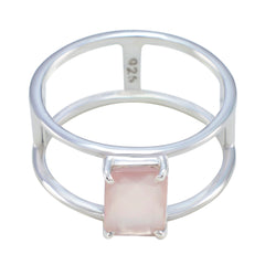 Rose Quartz Solitaire American 92.5 Silver Pink Gems Whisper thin Geometric Band Jewelry