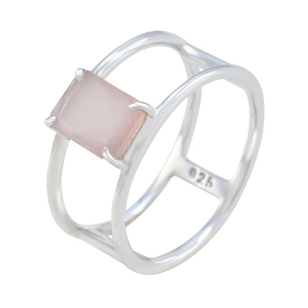 Rose Quartz Solitaire American 92.5 Silver Pink Gems Whisper thin Geometric Band Jewelry