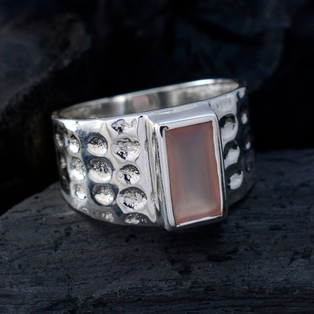 Rose Quartz Solitaire German Silver Pink Gemstone Mid weight Signet Ring Jewellery