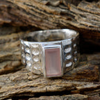 Rose Quartz Solitaire German Silver Pink Gemstone Mid weight Signet Ring Jewellery