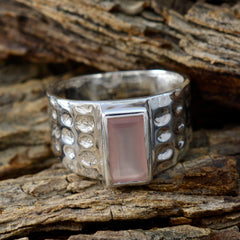 Rose Quartz Solitaire German Silver Pink Gemstone Mid weight Signet Ring Jewellery