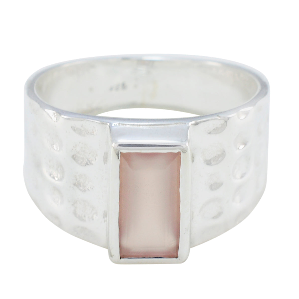 Rose Quartz Solitaire German Silver Pink Gemstone Mid weight Signet Ring Jewellery