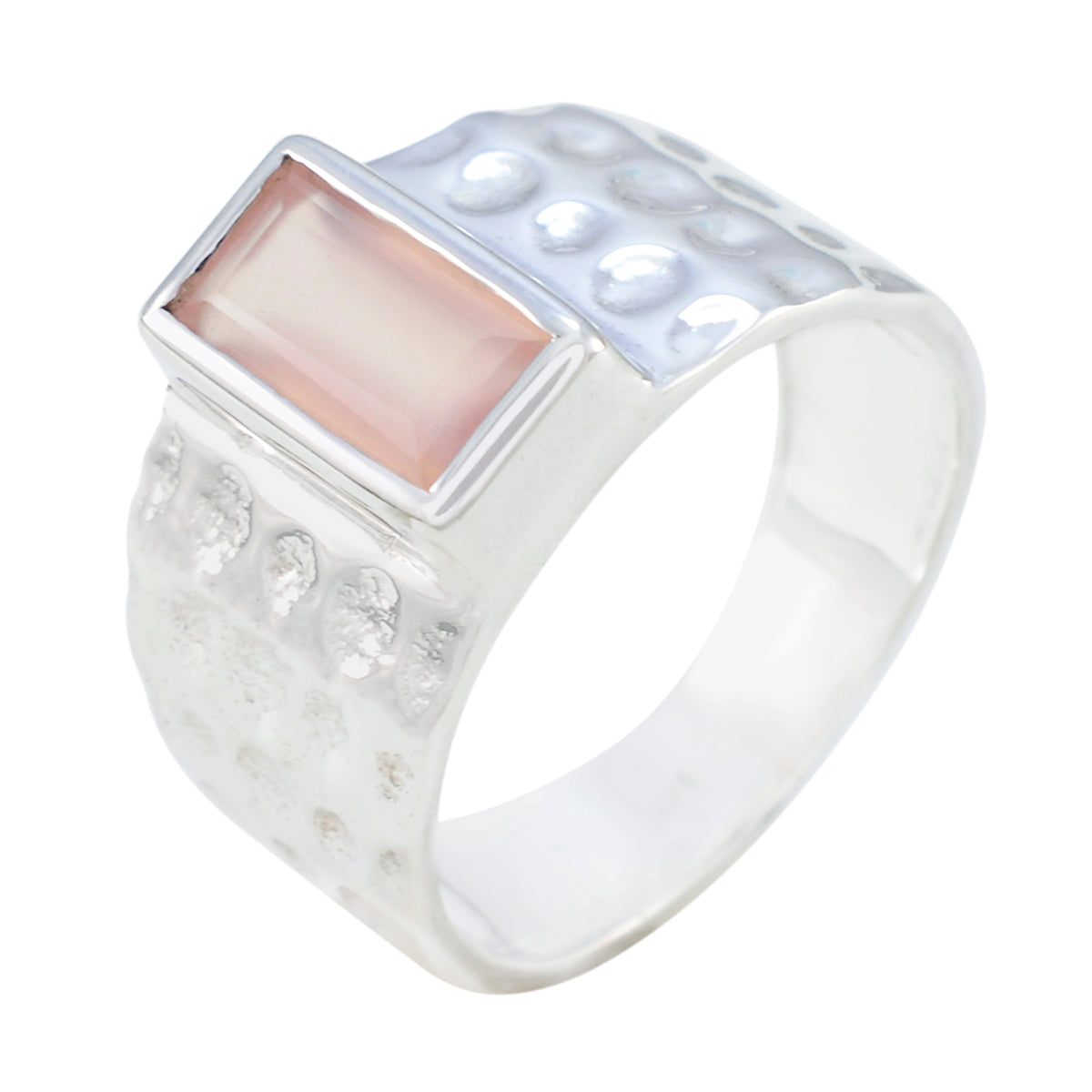 Rose Quartz Solitaire German Silver Pink Gemstone Mid weight Signet Ring Jewellery