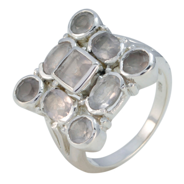 Rose Quartz Navratna French Silver Pink Gemstone Essential  Abstract Ring Jewellery