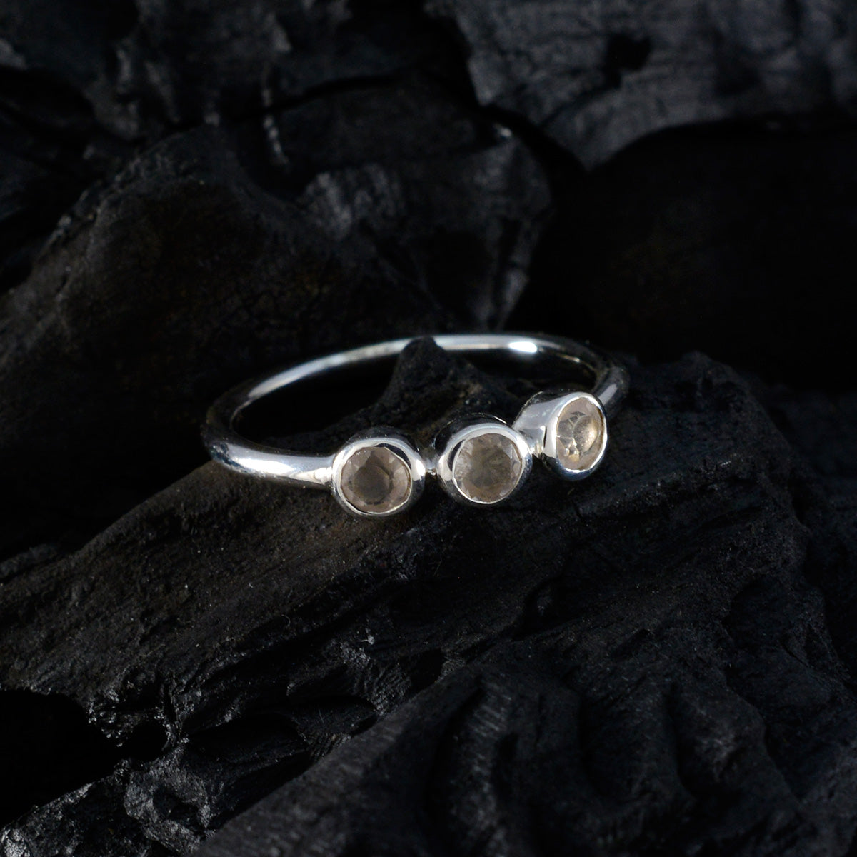 Rose Quartz Trilogy Turkish 925 Silver Pink Gems Elegant  Modern Ring Jewelry