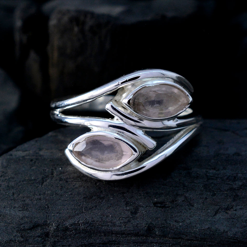Rose Quartz Toi et Moi Indian Silver Pink Gemstone Slim Trendy Ring Jewellery