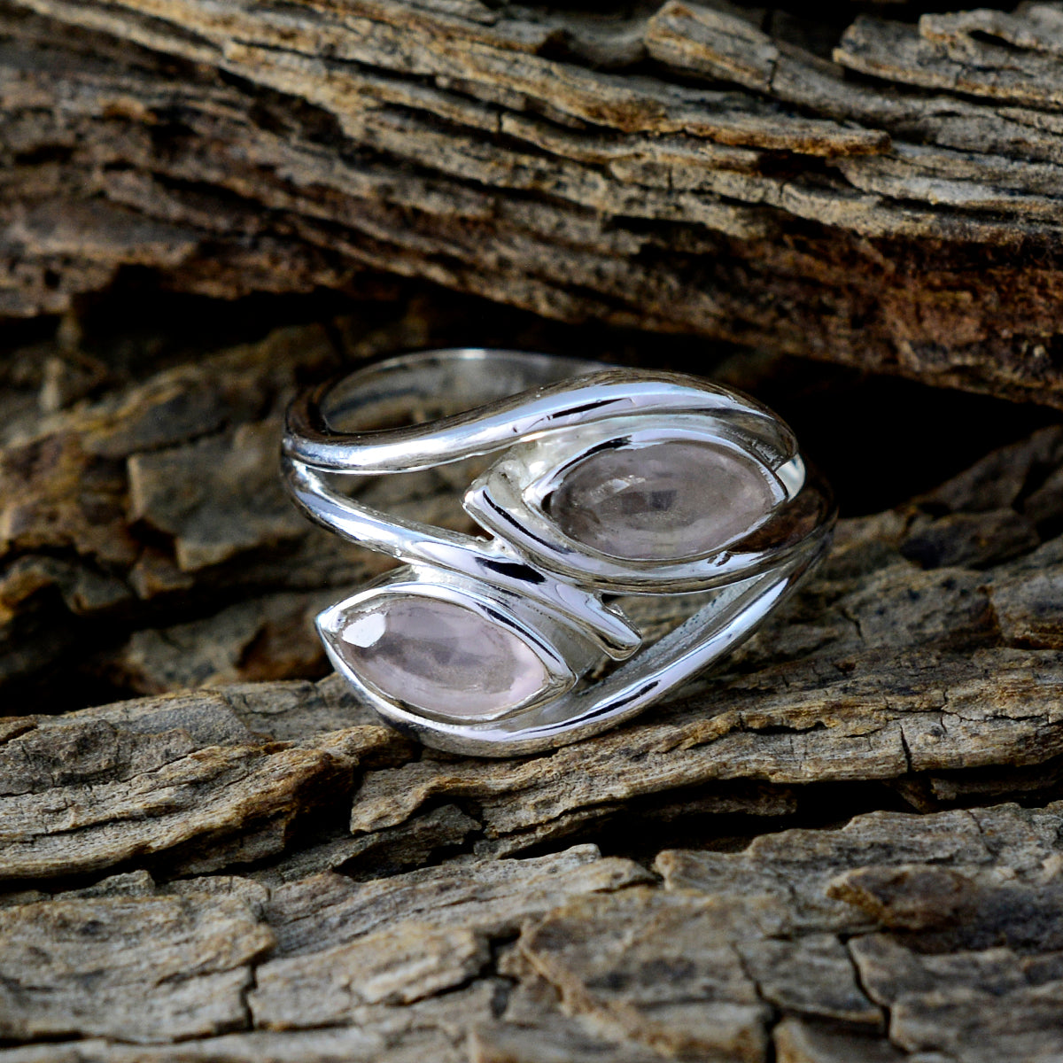 Rose Quartz Toi et Moi Indian Silver Pink Gemstone Slim Trendy Ring Jewellery