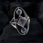 Rose Quartz Trilogy German Silver Pink Gems Slim Abstract Ring Jewelry