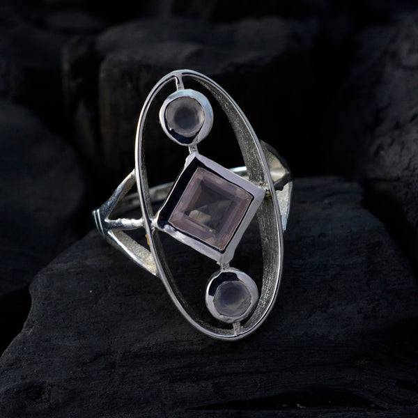 Rose Quartz Trilogy German Silver Pink Gems Slim Abstract Ring Jewelry