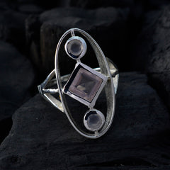 Rose Quartz Trilogy German Silver Pink Gems Slim Abstract Ring Jewelry