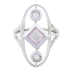 Rose Quartz Trilogy German Silver Pink Gems Slim Abstract Ring Jewelry