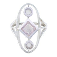 Rose Quartz Trilogy German Silver Pink Gems Slim Abstract Ring Jewelry