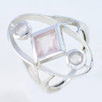 Rose Quartz Trilogy German Silver Pink Gems Slim Abstract Ring Jewelry