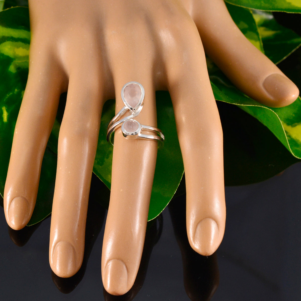 Rose Quartz Toi et Moi French Silver Pink Gems Tiny Love Ring Jewelry