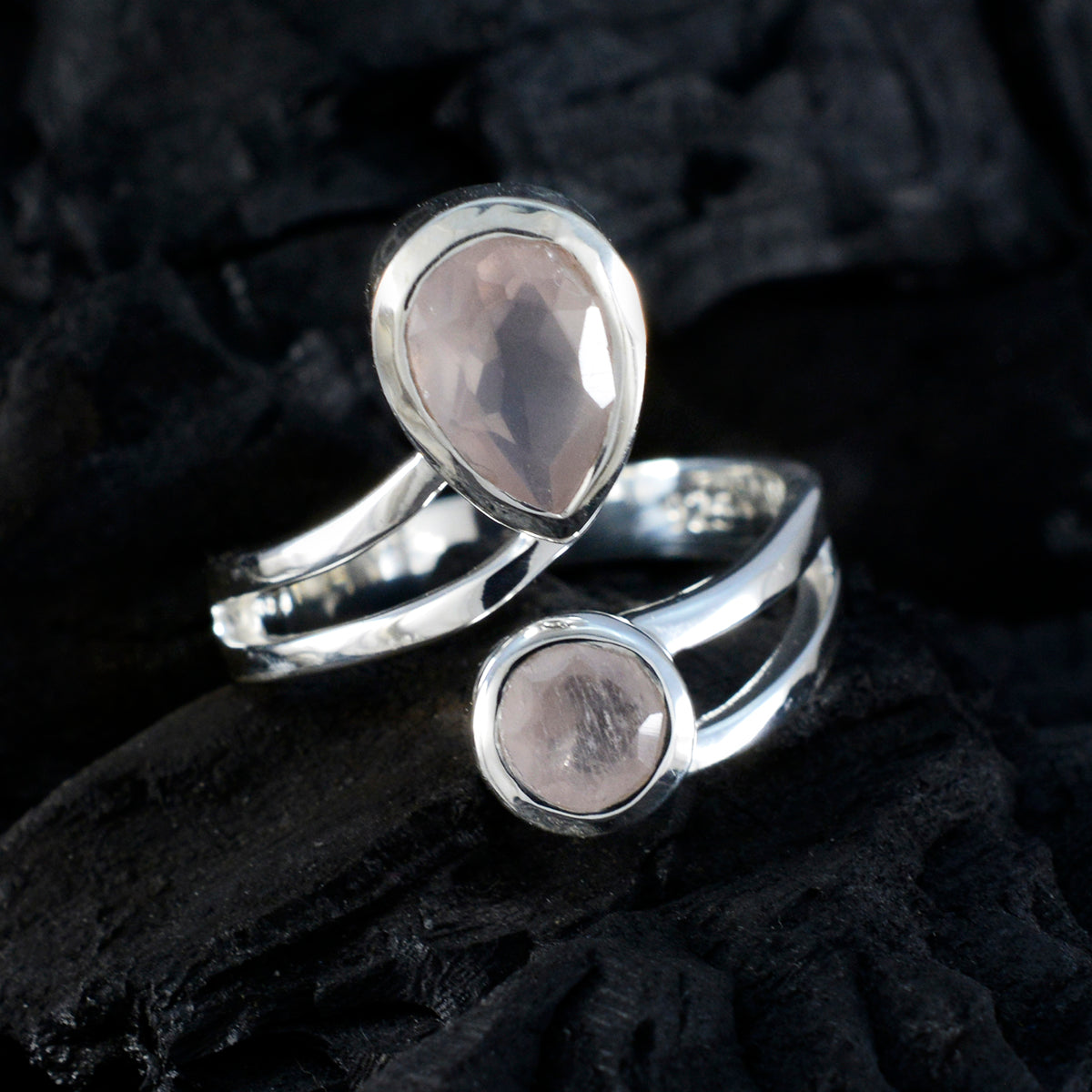 Rose Quartz Toi et Moi French Silver Pink Gems Tiny Love Ring Jewelry