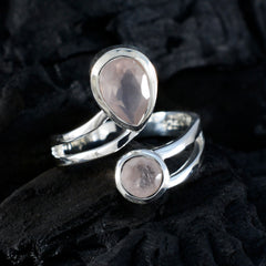Rose Quartz Toi et Moi French Silver Pink Gems Tiny Love Ring Jewelry