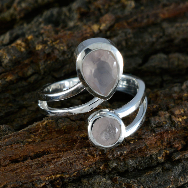 Rose Quartz Toi et Moi French Silver Pink Gems Tiny Love Ring Jewelry