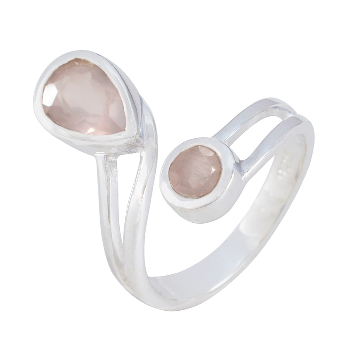 Rose Quartz Toi et Moi French Silver Pink Gems Tiny Love Ring Jewelry
