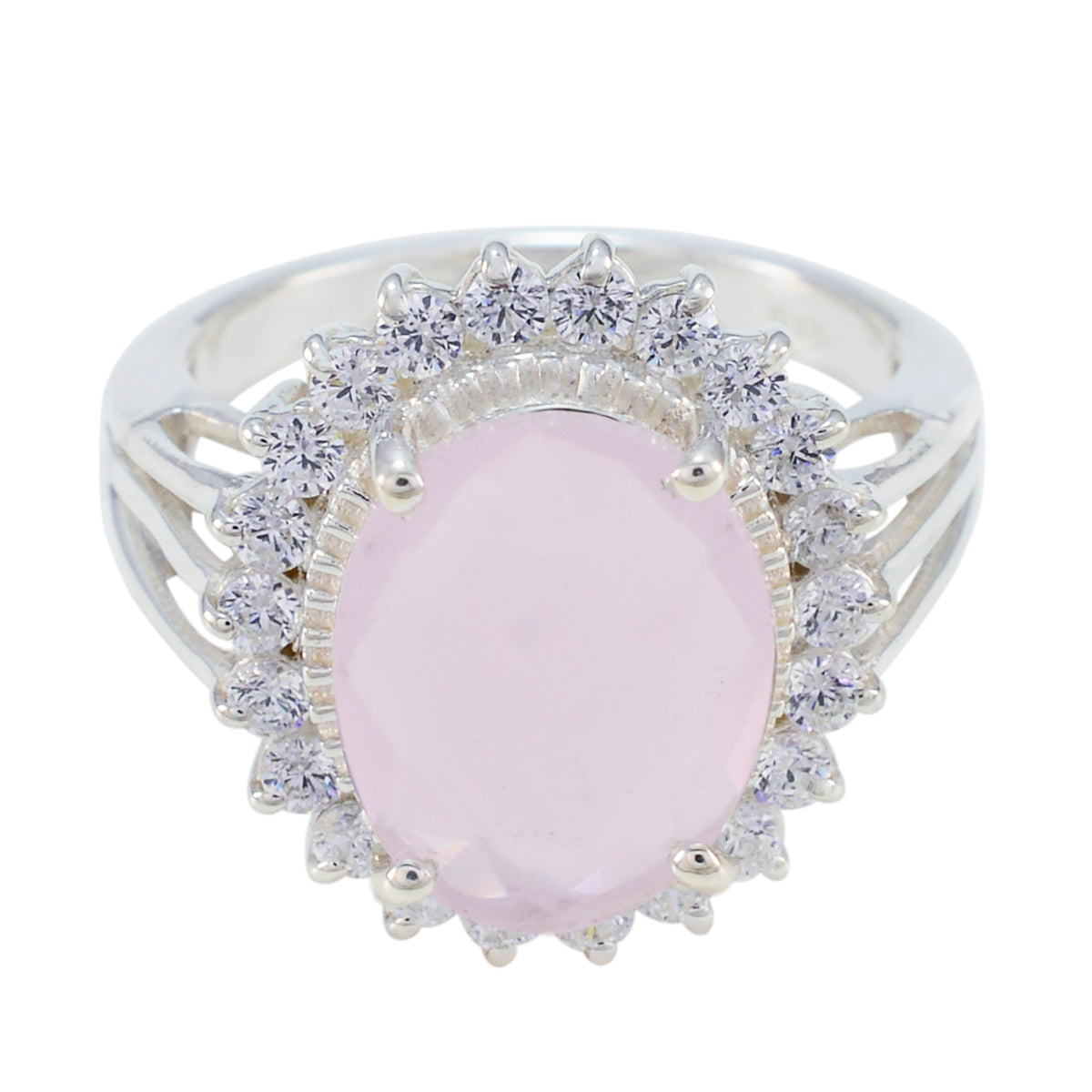 Rose Quartz Halo Moroccan 925 Silver Pink Gems Classic Signet Ring Jewellery Immagine principale del prodotto