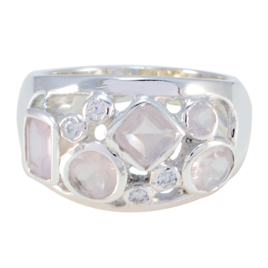 Rose Quartz quarter German 925 Sterling Silver Pink Gems Eye catching Abstract Ring Jewelry