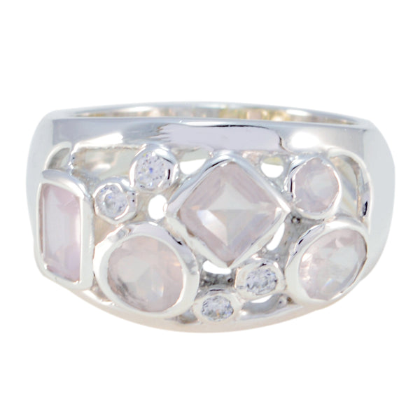 Rose Quartz quarter German 925 Sterling Silver Pink Gems Eye catching Abstract Ring Jewelry