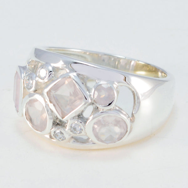 Rose Quartz quarter German 925 Sterling Silver Pink Gems Eye catching Abstract Ring Jewelry
