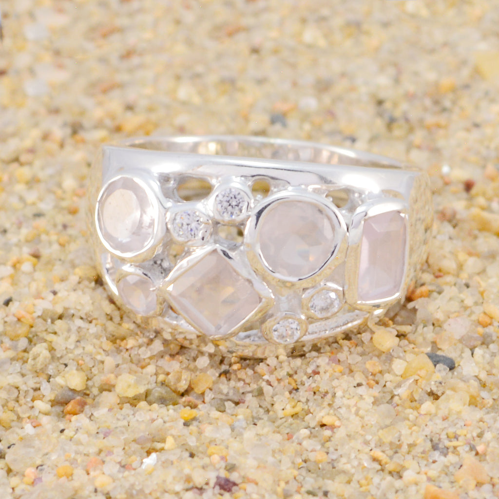Rose Quartz quarter German 925 Sterling Silver Pink Gems Eye catching Abstract Ring Jewelry