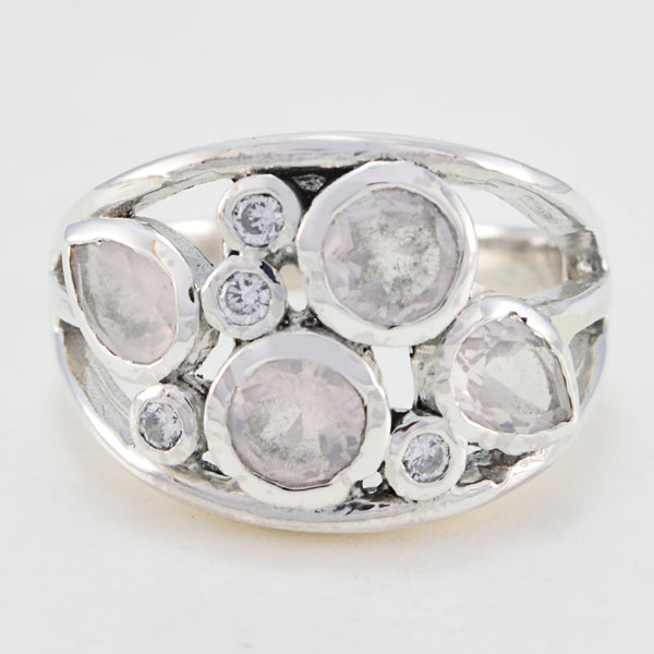 Rose Quartz quarter Indian 925 Silver Pink Gemstones Minimal Luxurious Ring Jewelry