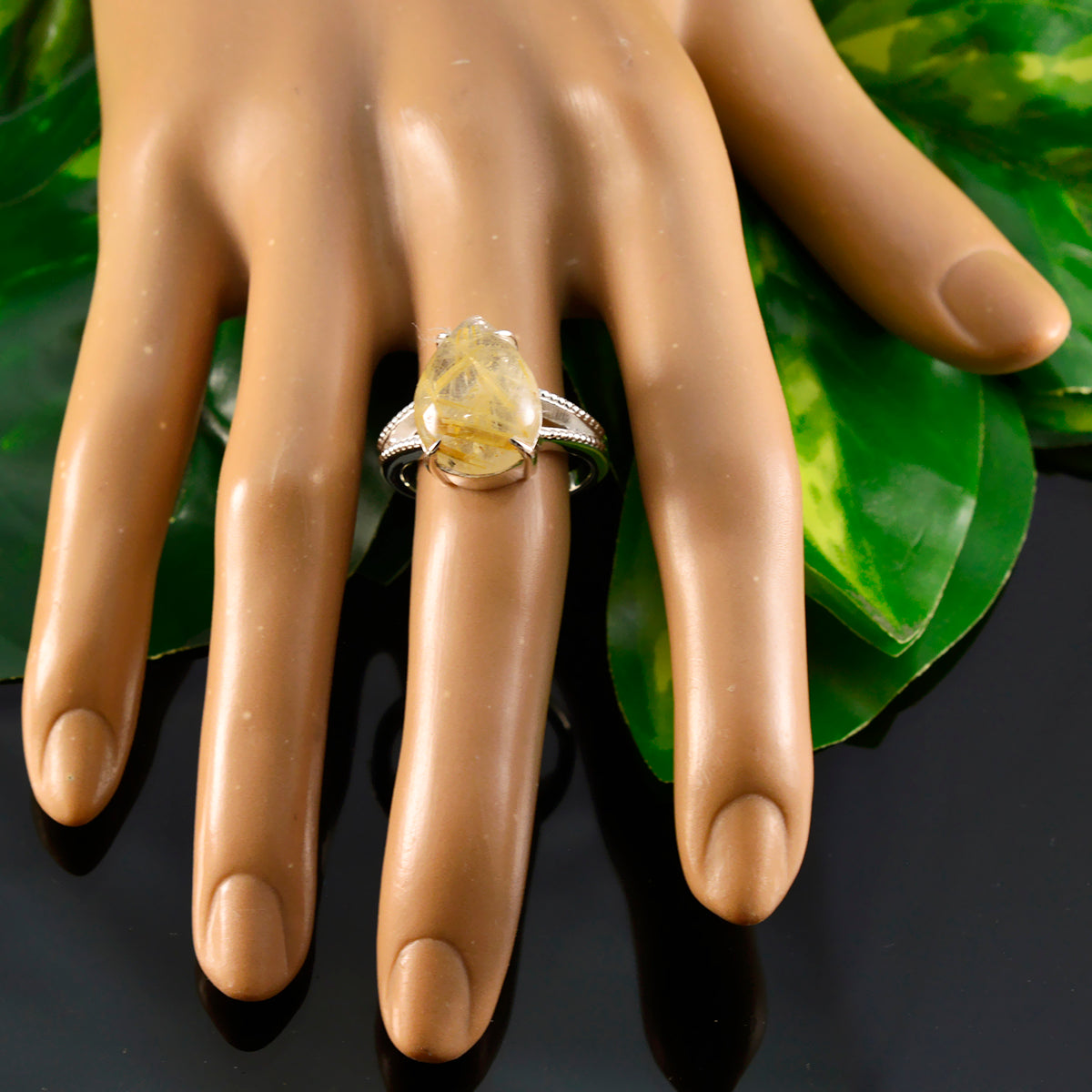 Rutile Quartz Solitaire Moroccan 925 Silver Yellow Gemstone Eye catching wedding Ring Jewellery
