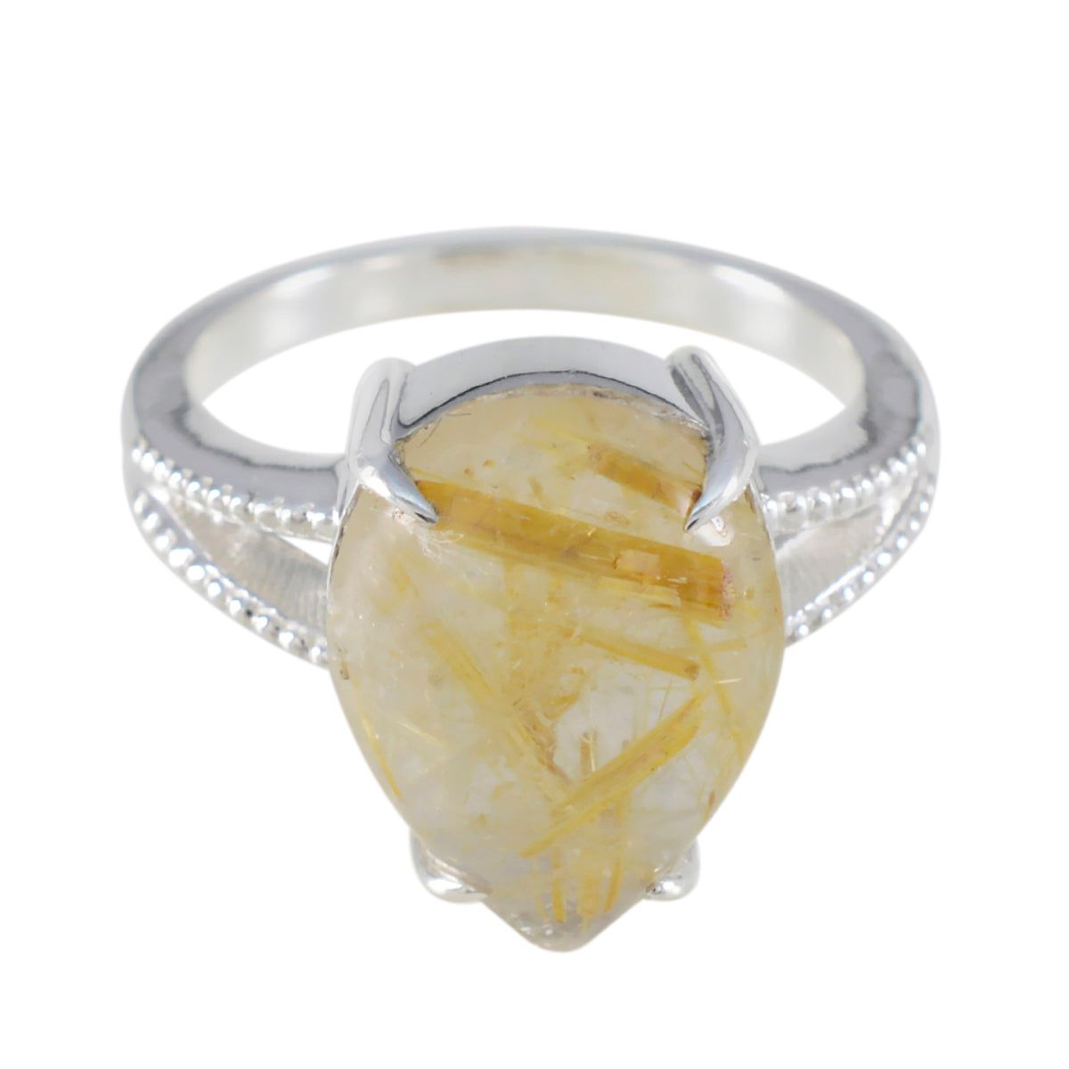 Rutile Quartz Solitaire Moroccan 925 Silver Yellow Gemstone Eye catching wedding Ring Jewellery