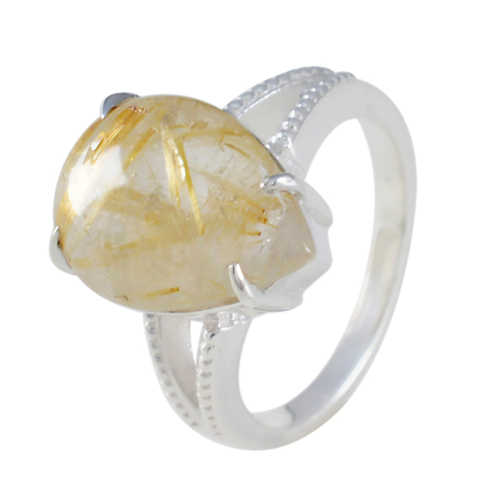 Rutile Quartz Solitaire Moroccan 925 Silver Yellow Gemstone Eye catching wedding Ring Jewellery