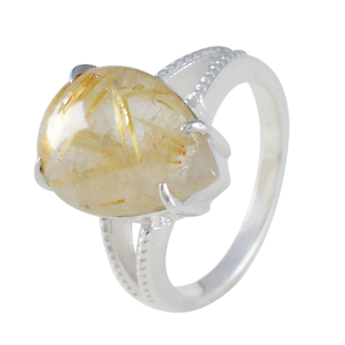 Rutile Quartz Solitaire Moroccan 925 Silver Yellow Gemstone Eye catching wedding Ring Jewellery